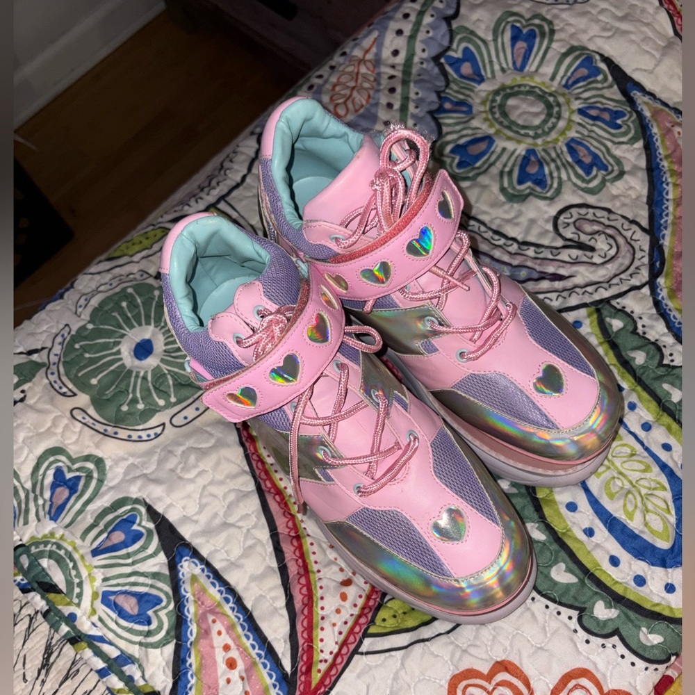 Sugar Thrillz Pink and Iridescent Platform Shoes